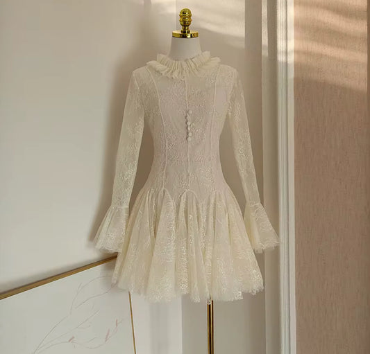 Sheer lace mini dress with ruffles