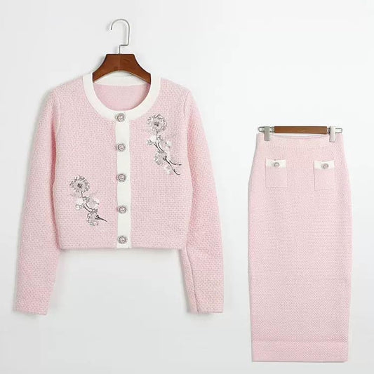 Crystal Bloom Tweed Skirt Set
