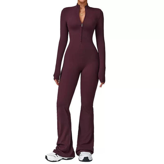 SculptFit Zip-Front Flare Jumpsuit