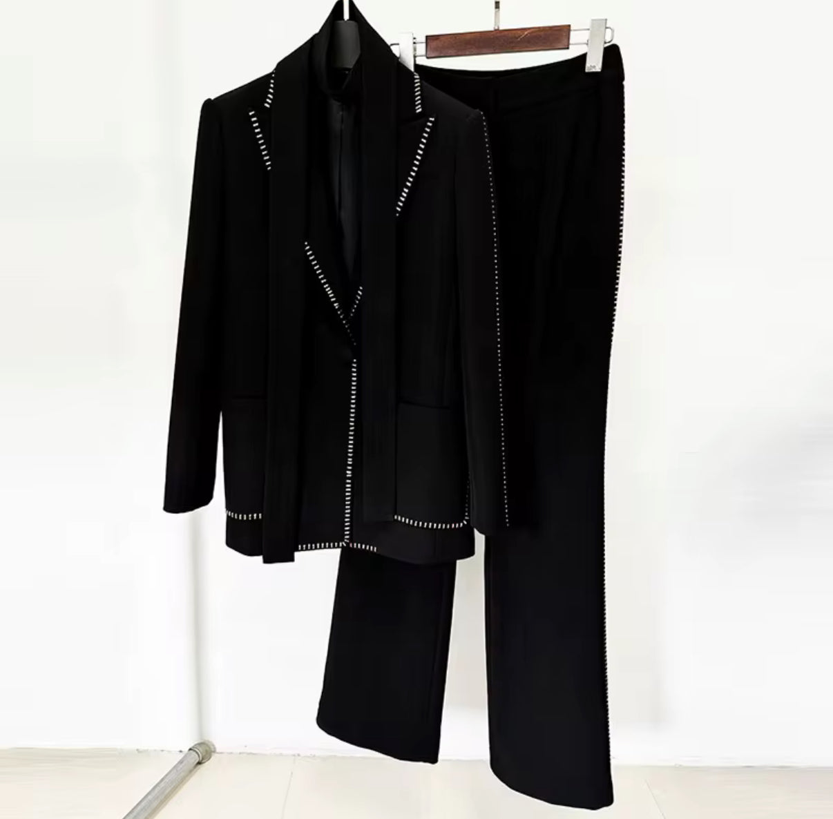 Tailored Pantsuit with Scarf Detail
