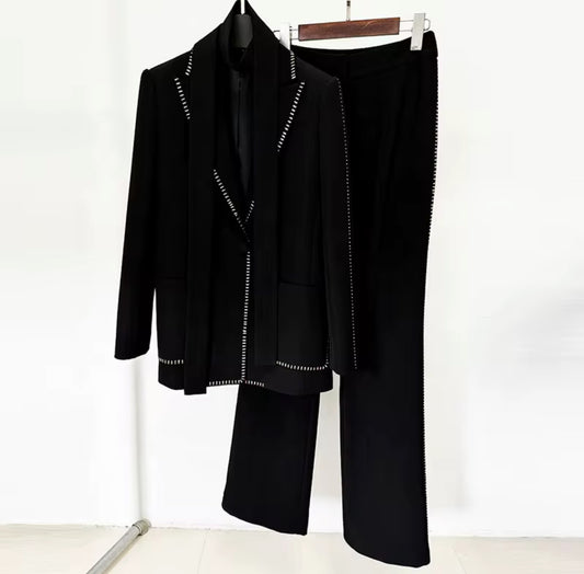 Tailored Pantsuit with Scarf Detail
