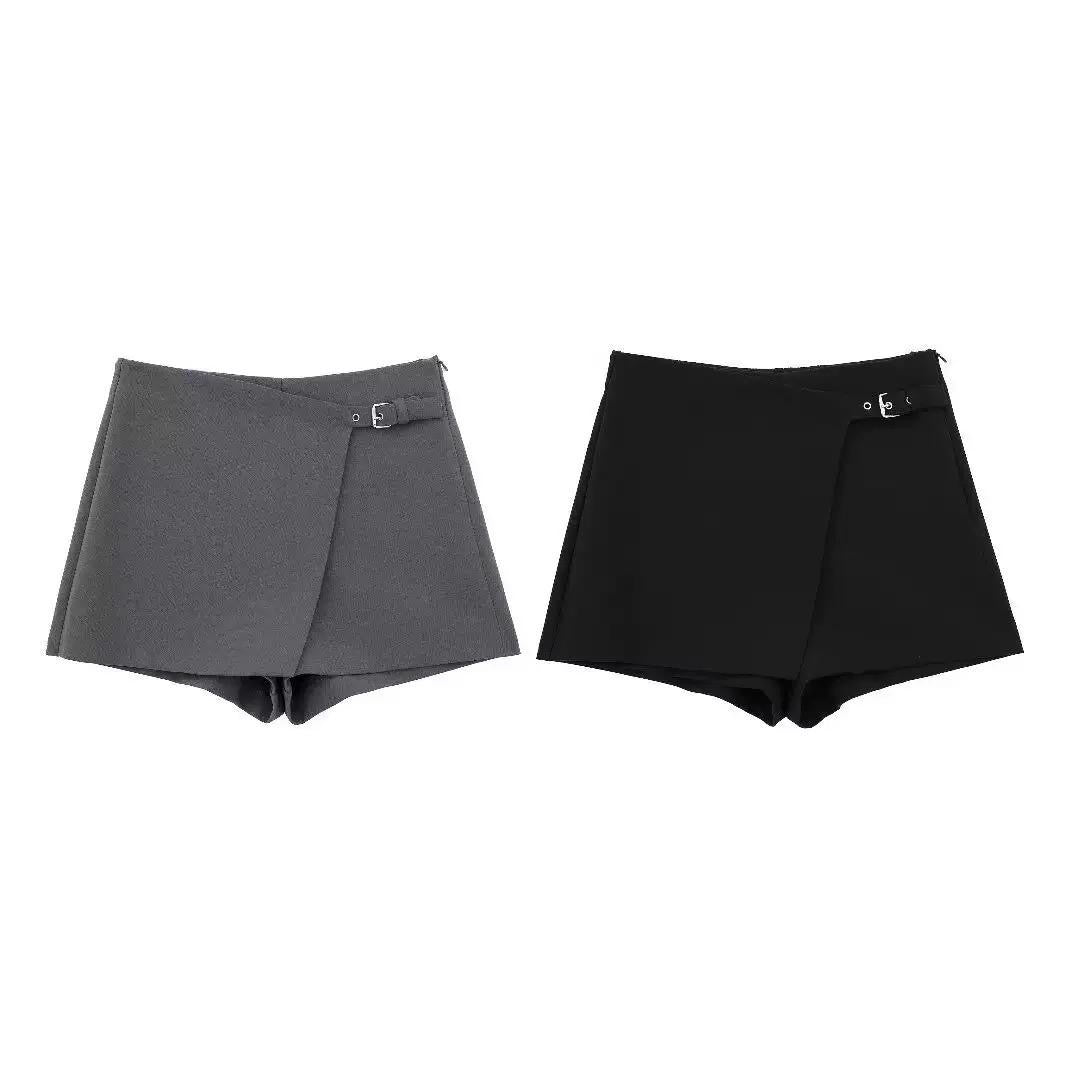 Tailored Buckle-Wrap Mini Skort