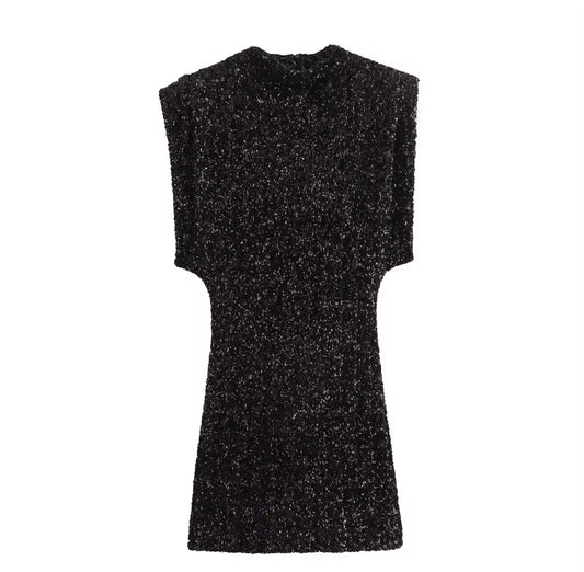 Glitter Knit Mini Dress with Sculpted Side Cutouts