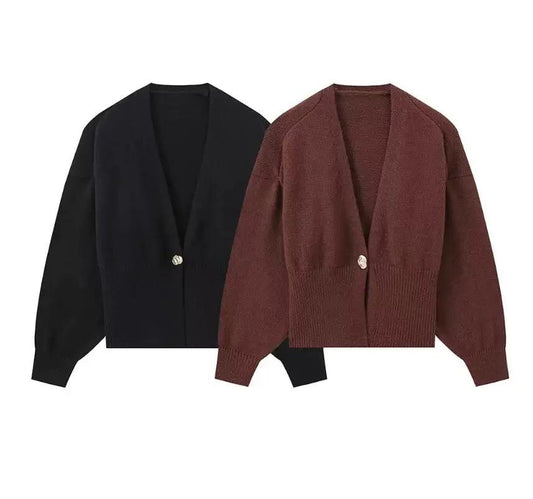 Deep V Buttoned Knit Cardigan Top
