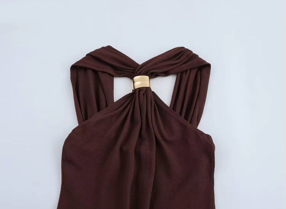 Elegant Halter Neck Top with Metallic Clasp Finish