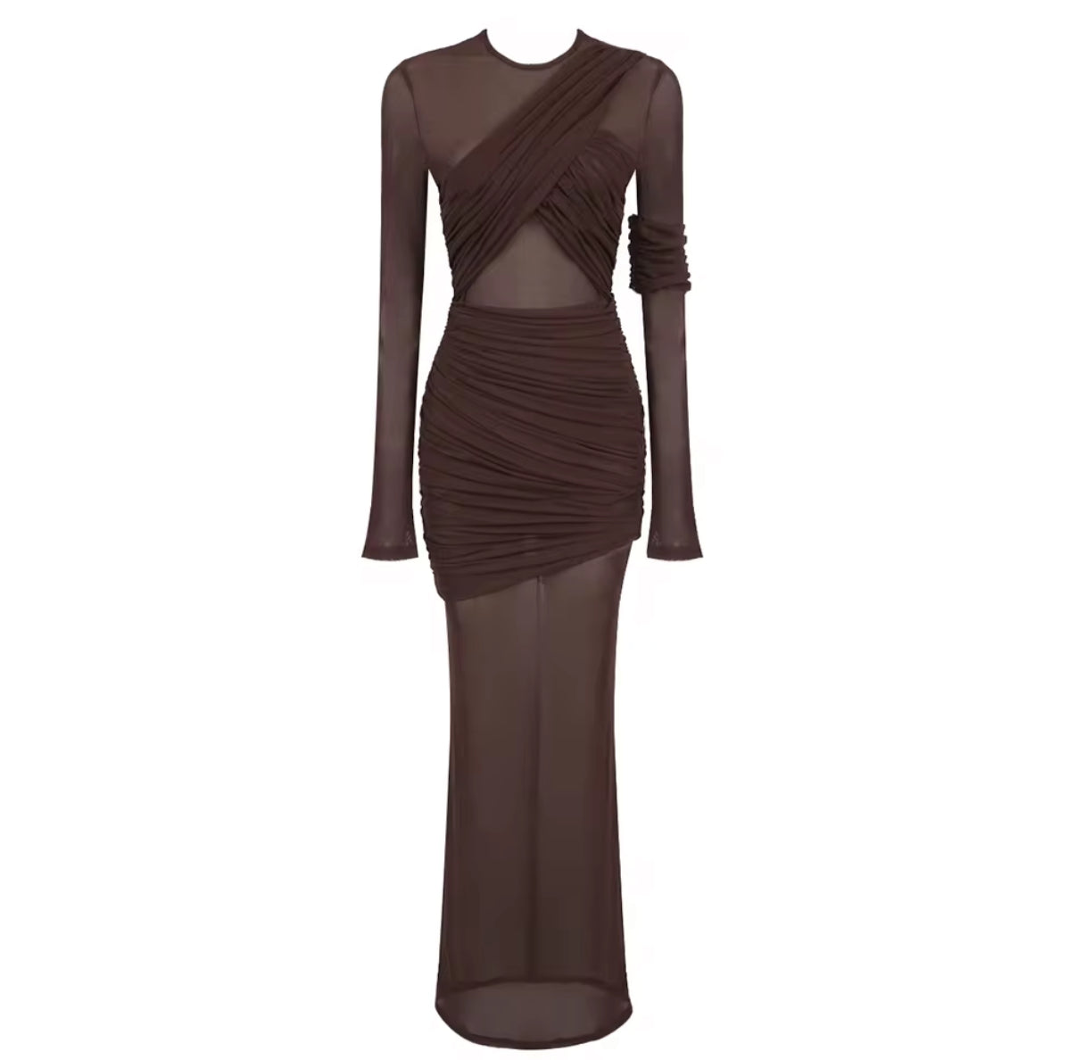 Maxi Evening Dress with Sheer Overlay and Fitted Mini Lining