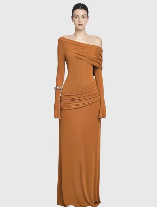 Black One-Shoulder Maxi Dress with Draped Detailing