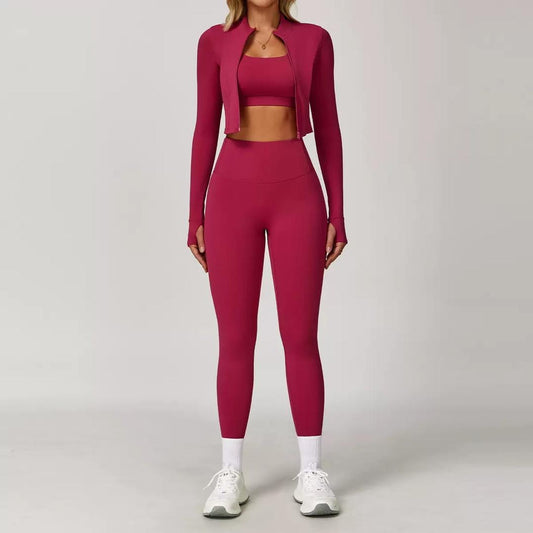 Seamless Fitness Ensemble with Cropped Jacket