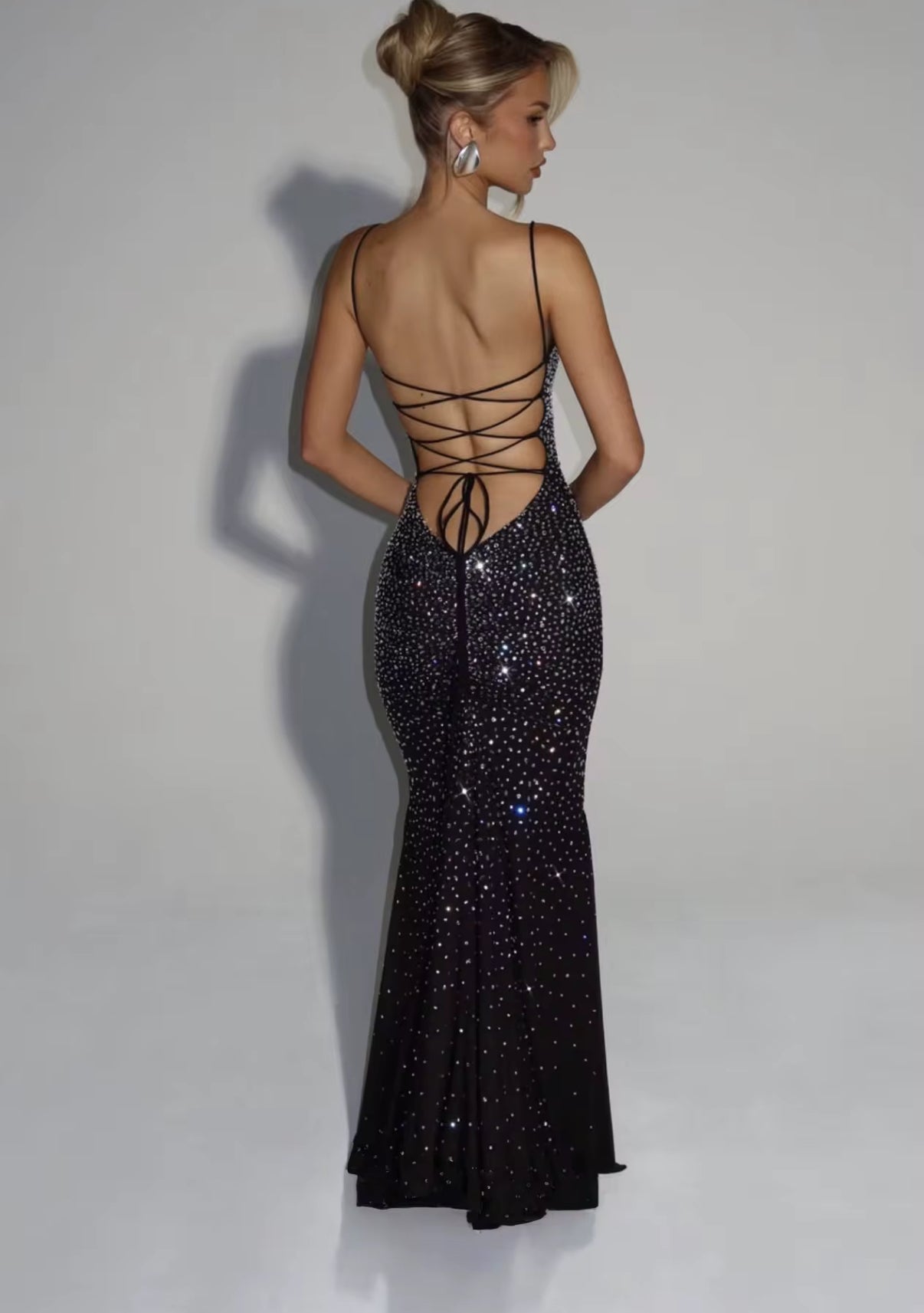 Crystal Evening Dress with Spaghetti Straps