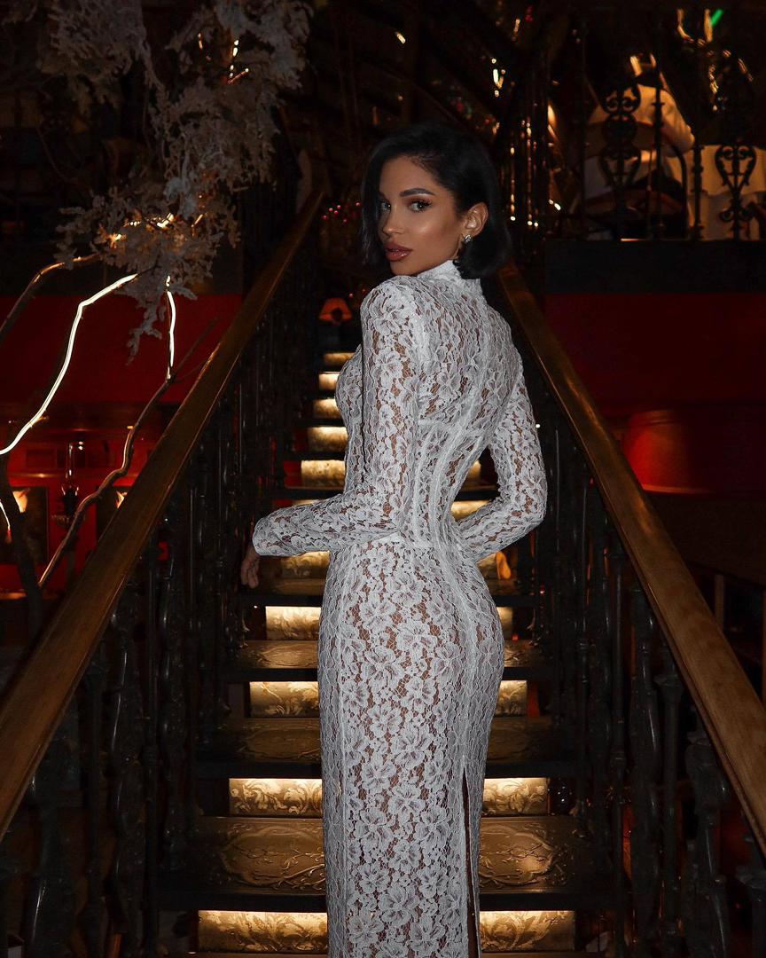 Serena Lace Maxi – Elegant High-Neck Sheer dress