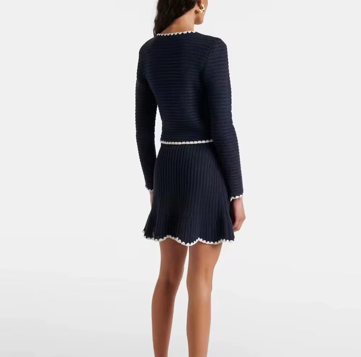 Button-Down Knit Cardigan with Matching Skirt