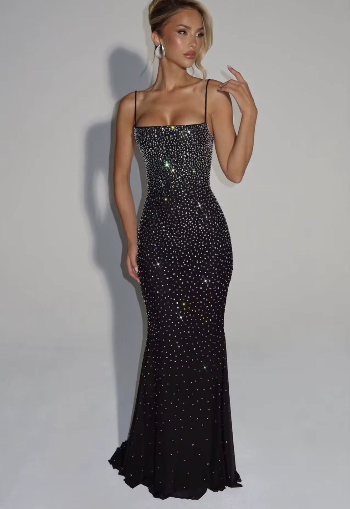 Crystal Evening Dress with Spaghetti Straps