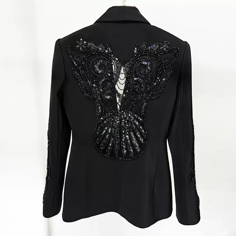 Black Embellished Blazer & Sheer Pants Set