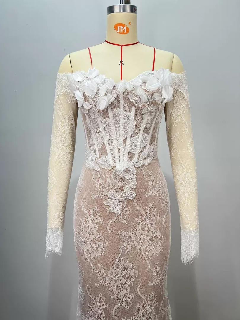 Evelisse Off-Shoulder Lace Corset Dress