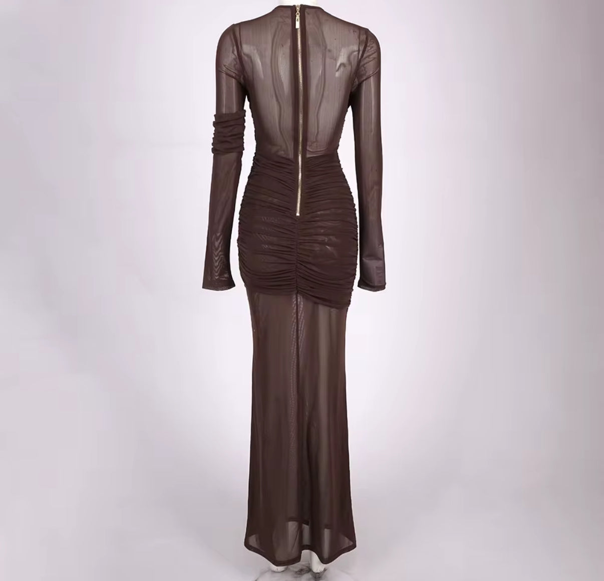 Maxi Evening Dress with Sheer Overlay and Fitted Mini Lining