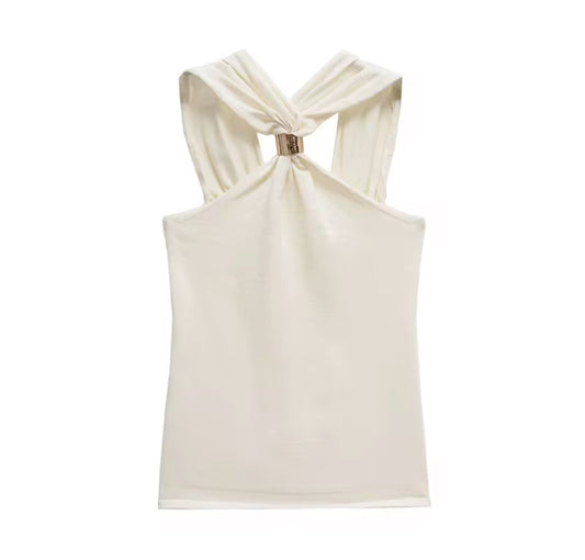 Elegant Halter Neck Top with Metallic Clasp Finish