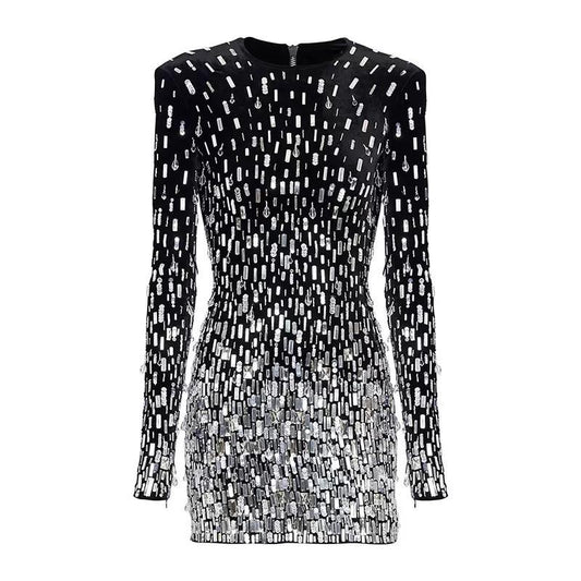 Midnight Spark Sequin Velvet Mini Dress