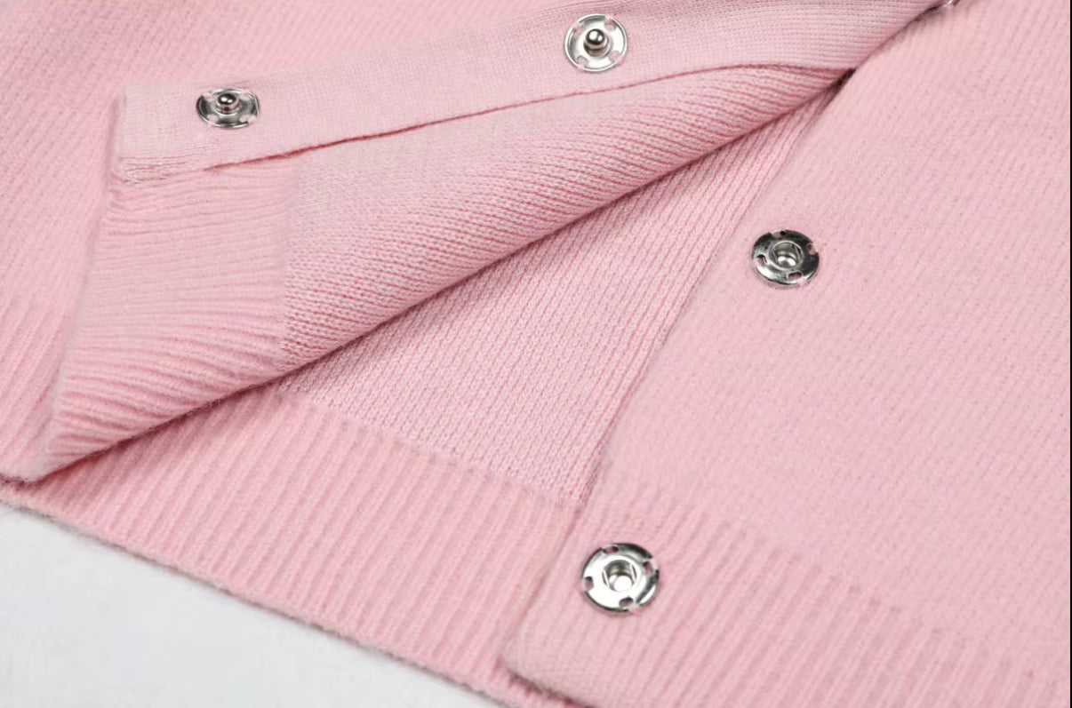 Knit Cardigan & Skirt Set with Crystal Detailing