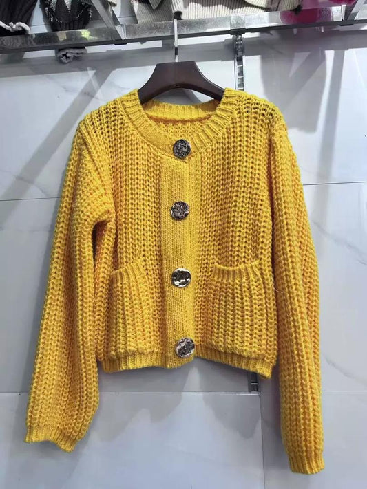 Chunky Knit Cardigan with Gold Buttons