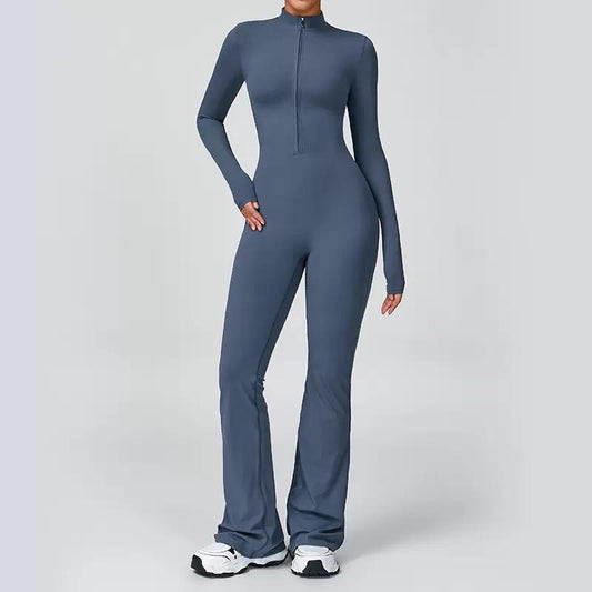 SculptFit Zip-Front Flare Jumpsuit