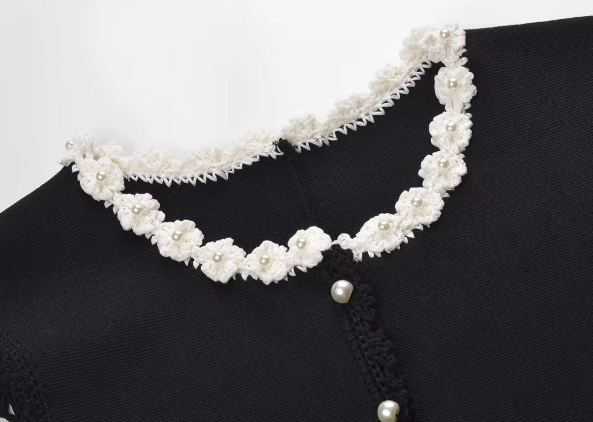 Black Pearl Trim Maxi Dress