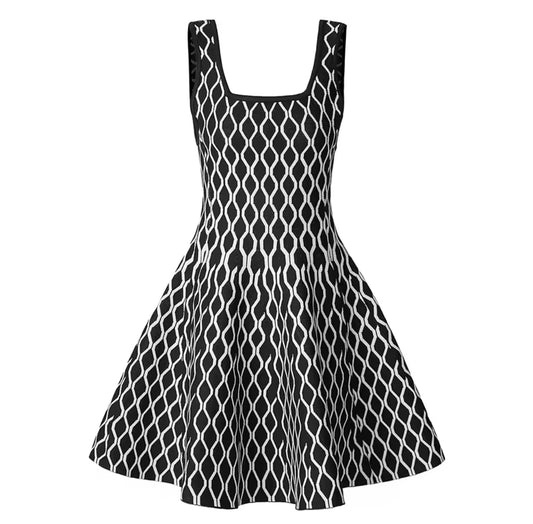 Geometric Pattern Fit-and-Flare Mini Dress