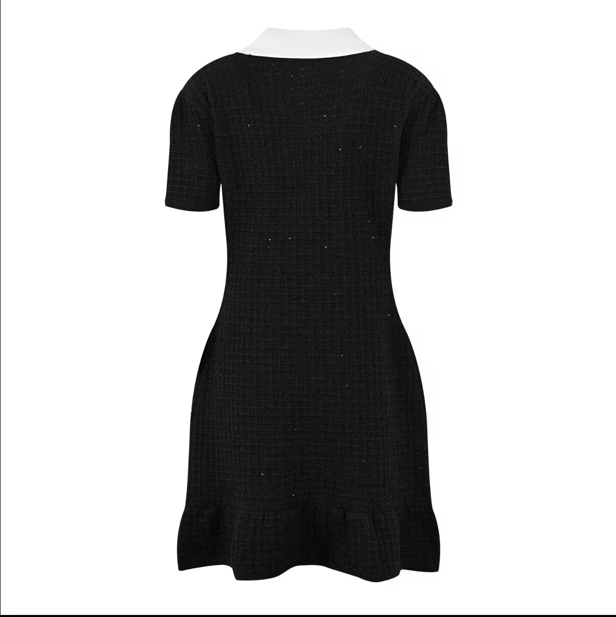 short-sleeve dress with white lapel & bow detail