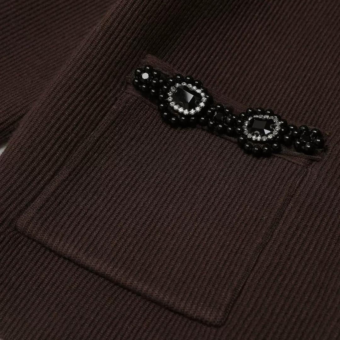 Embellished Knit Cardigan & Flared Midi Skirt Set