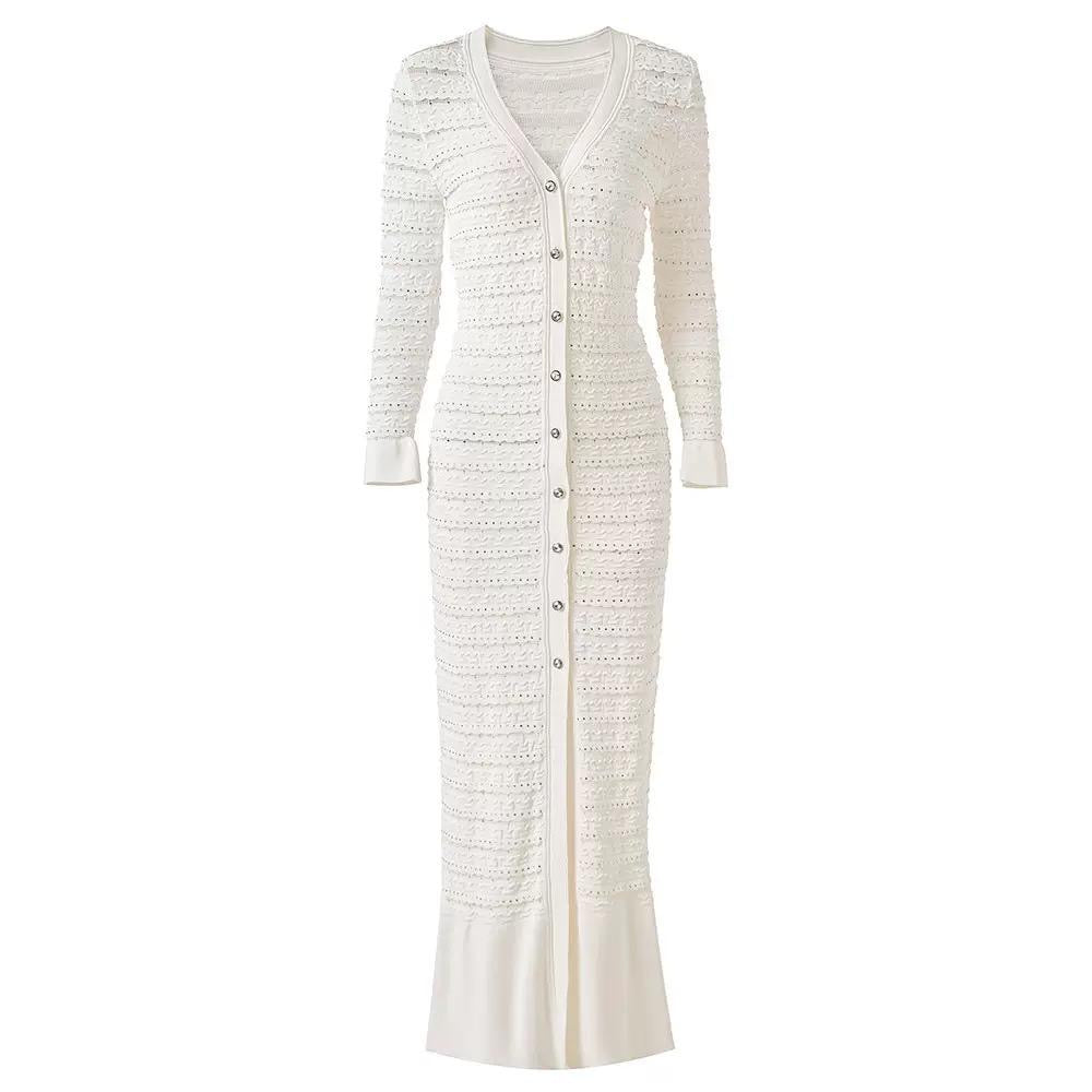 Textured Knit Maxi Dress with Button Front