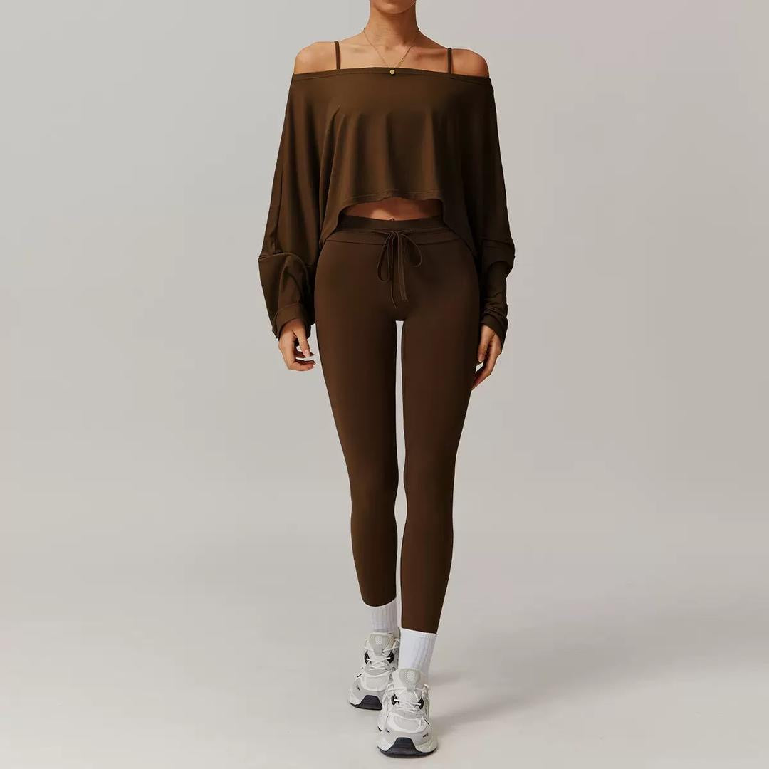 flowy long-sleeve crop with high-rise tie leggings