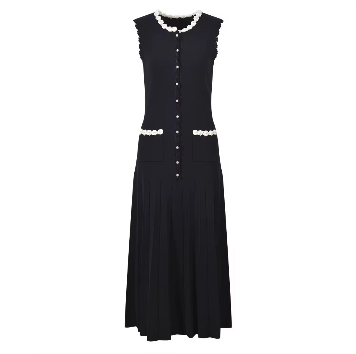 Black Pearl Trim Maxi Dress