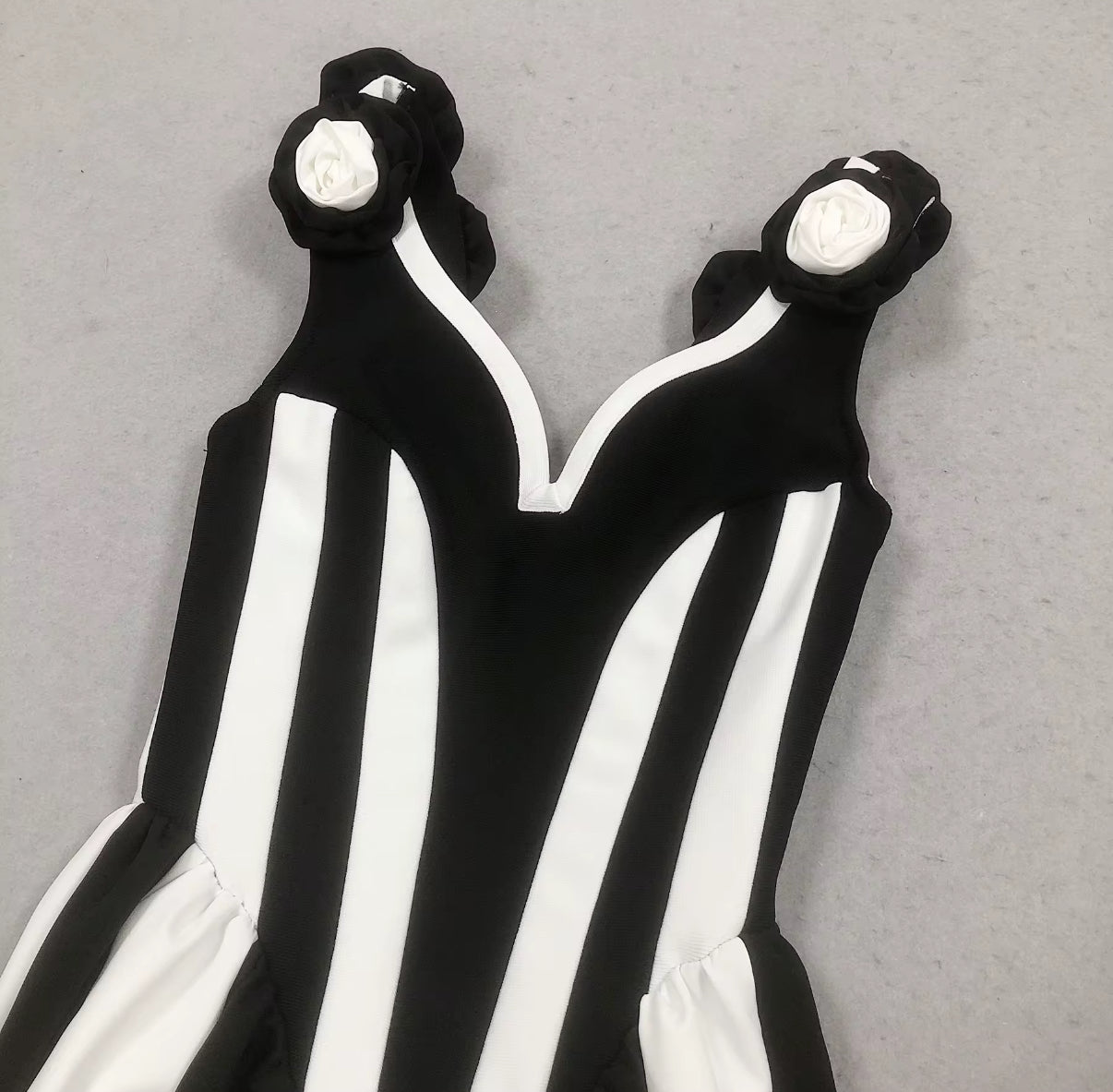 Monochrome Illusion Dress with Sculpted Bodice