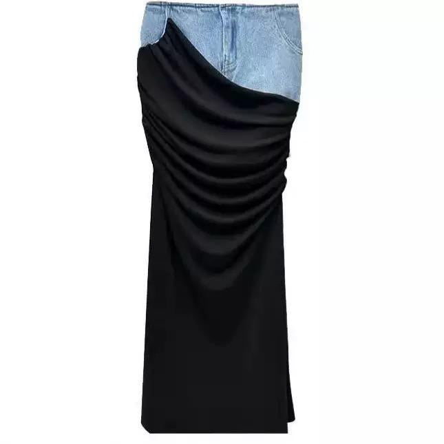Dual Essence Draped Denim Maxi Skirt