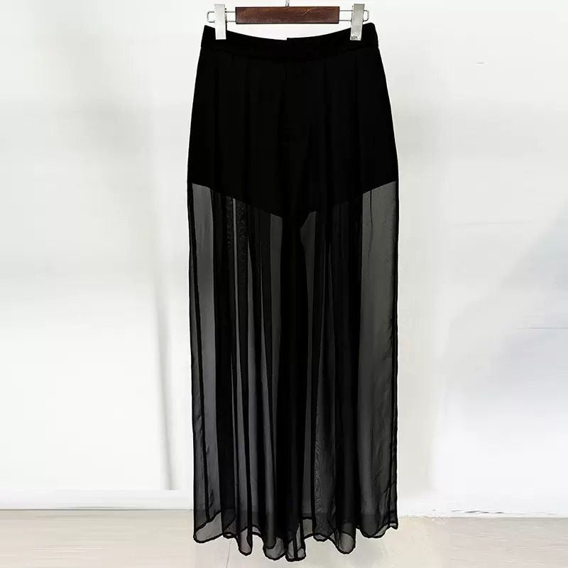 Black Embellished Blazer & Sheer Pants Set