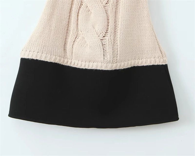 Cable Knit Sleeveless Mini Dress with Contrast Hem