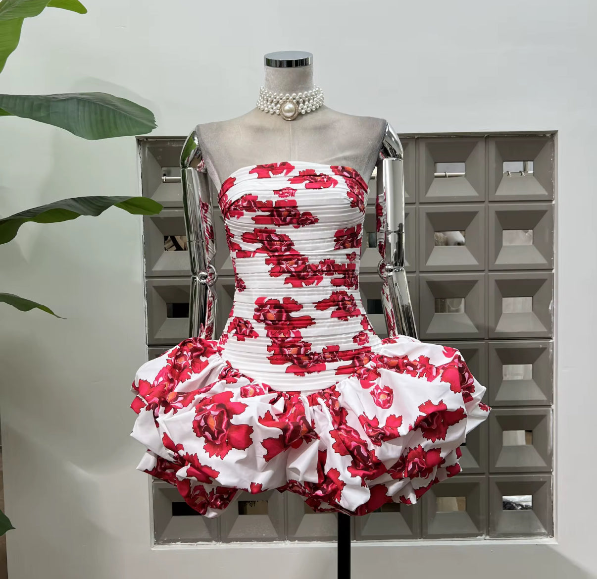 Flared Mini dress with unique Prints and Cascading Layers