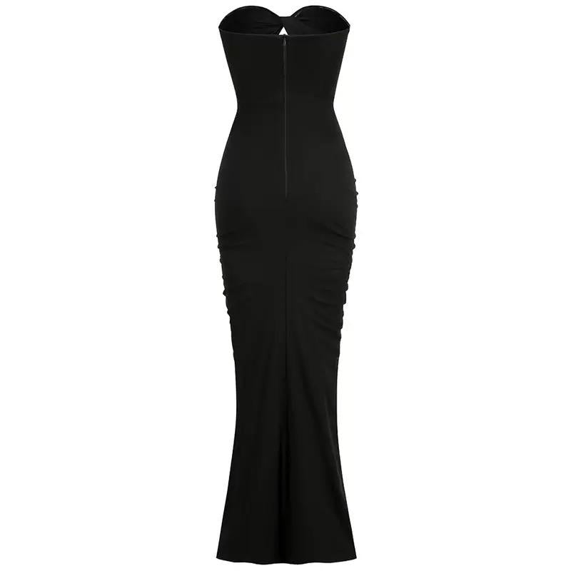 Black Twist-Front Maxi Dress with Side Cutouts and Ruched Detailing