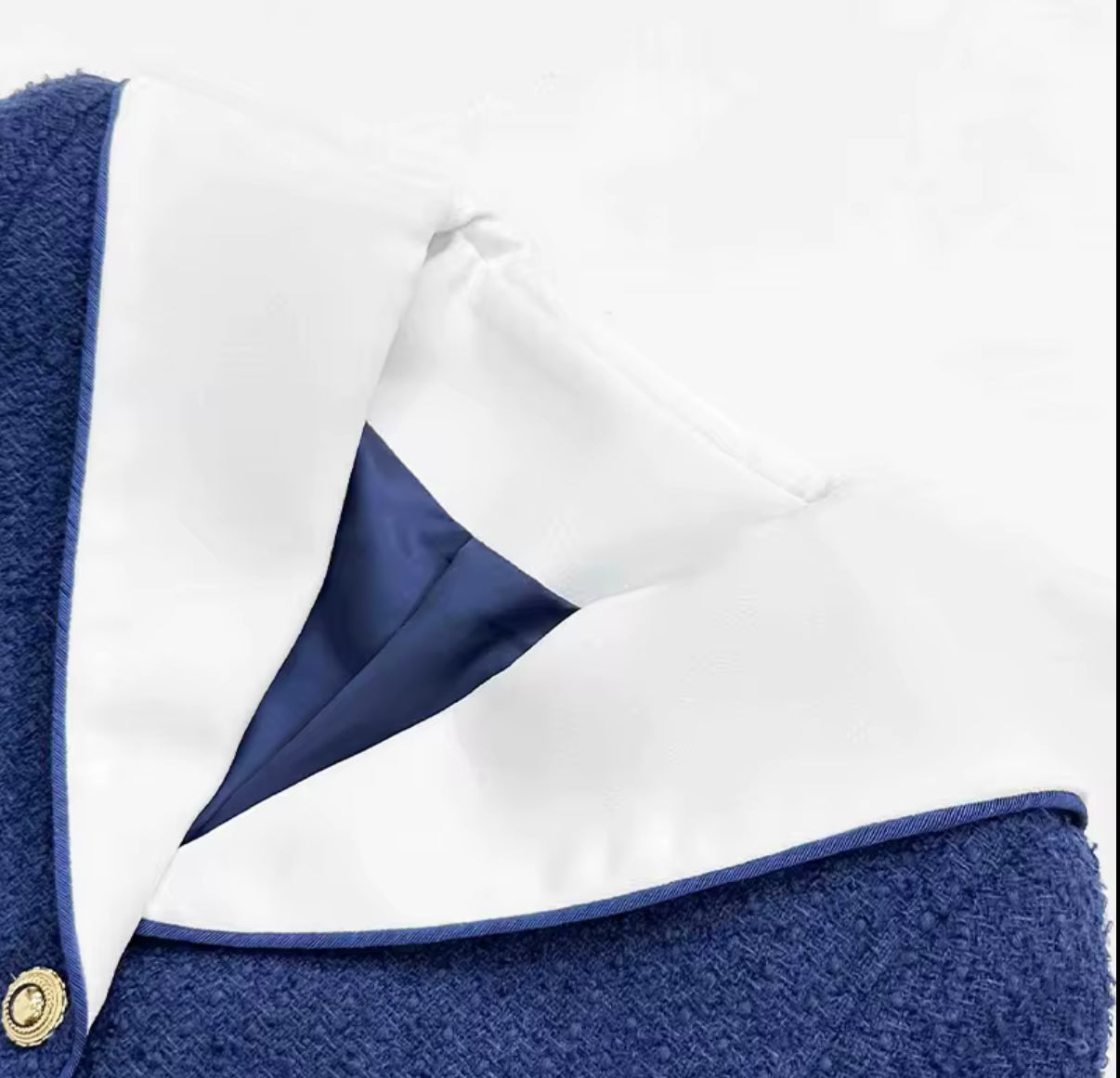 Navy Contrast Collar Tweed Skirt Set