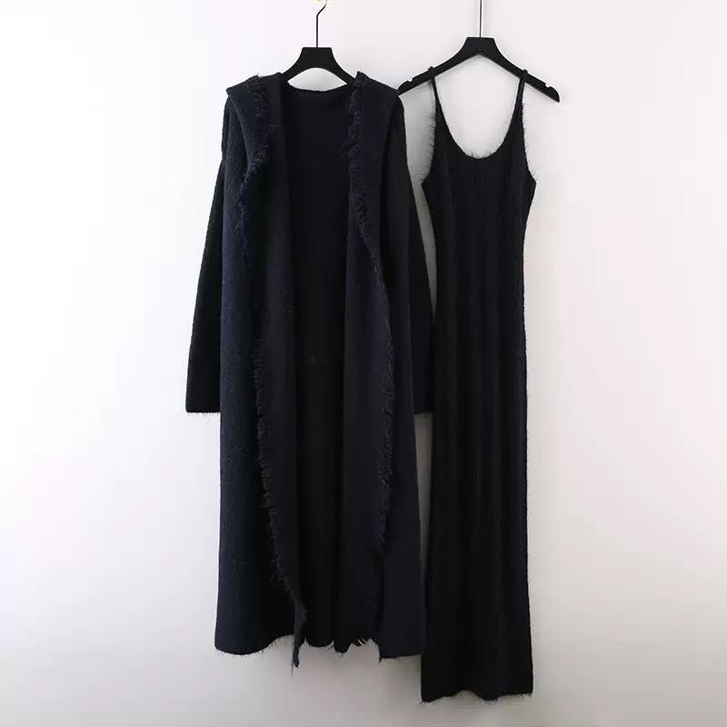 Fringe-Trim Knit Maxi Dress & Long Cardigan Set