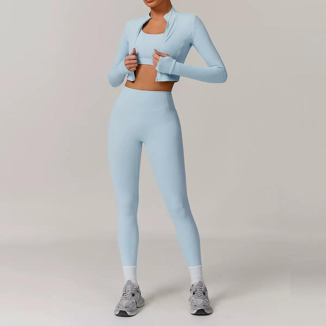 Seamless Fitness Ensemble with Cropped Jacket
