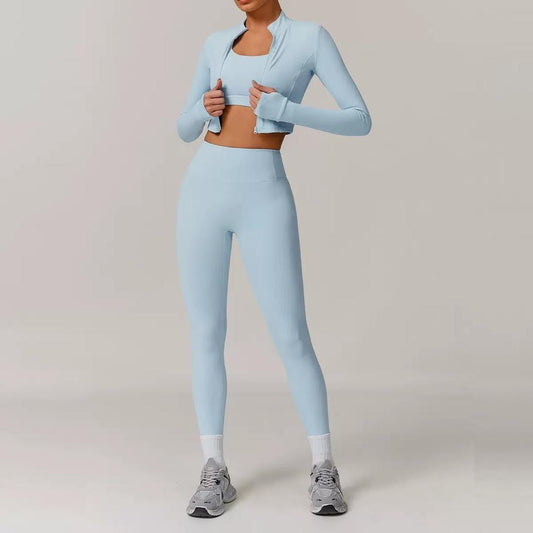 Seamless Fitness Ensemble with Cropped Jacket