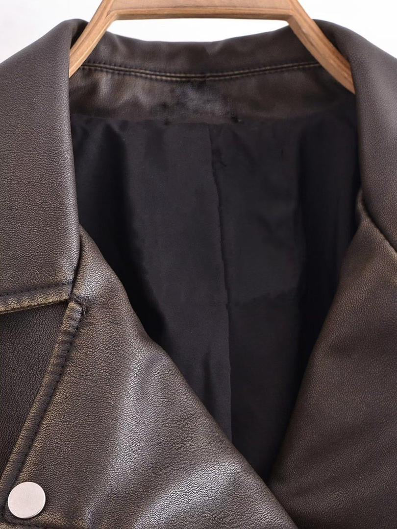 Cropped Leather Biker Jacket