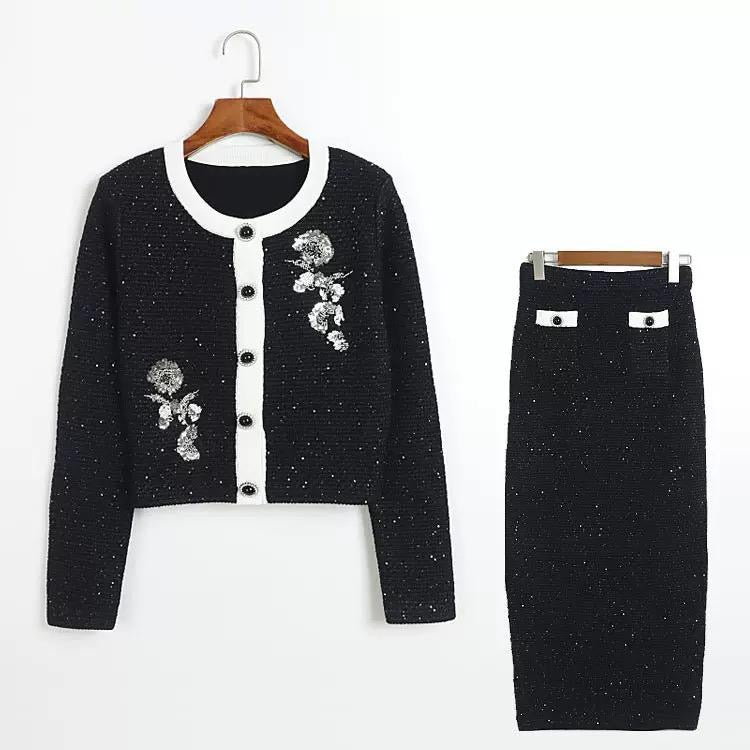 Crystal Bloom Tweed Skirt Set