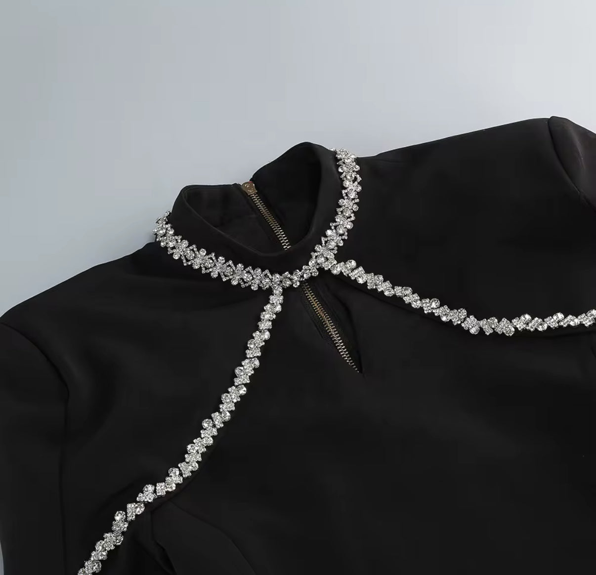 Black Crystal-Embellished Mini Dress