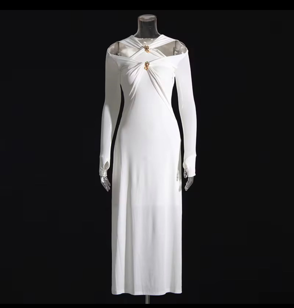 long sleeve dress with front cut-outs & jewel accents