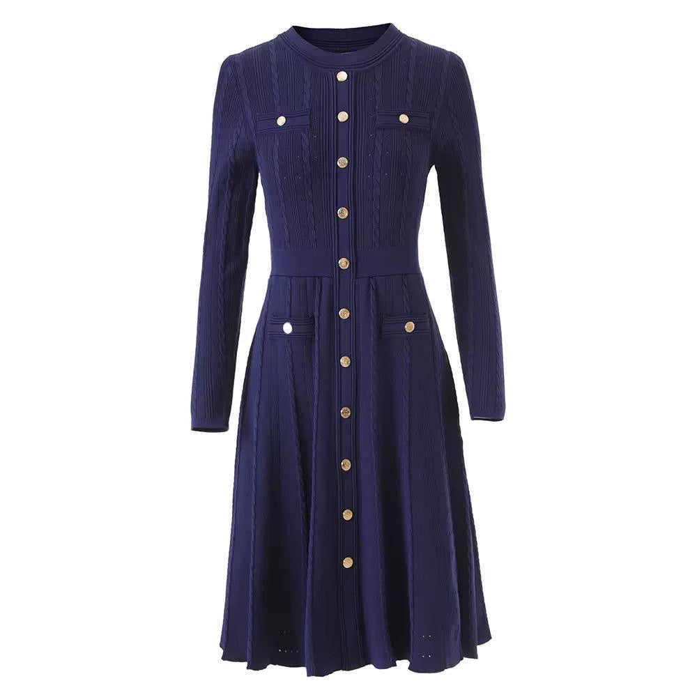 Midnight Charm Knit Button Dress