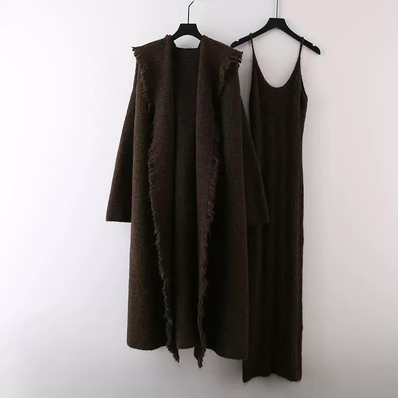 Fringe-Trim Knit Maxi Dress & Long Cardigan Set