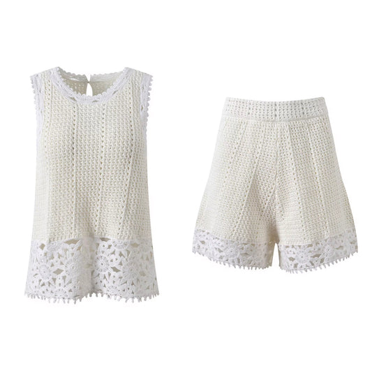 White Crochet Two-Piece Summer Set