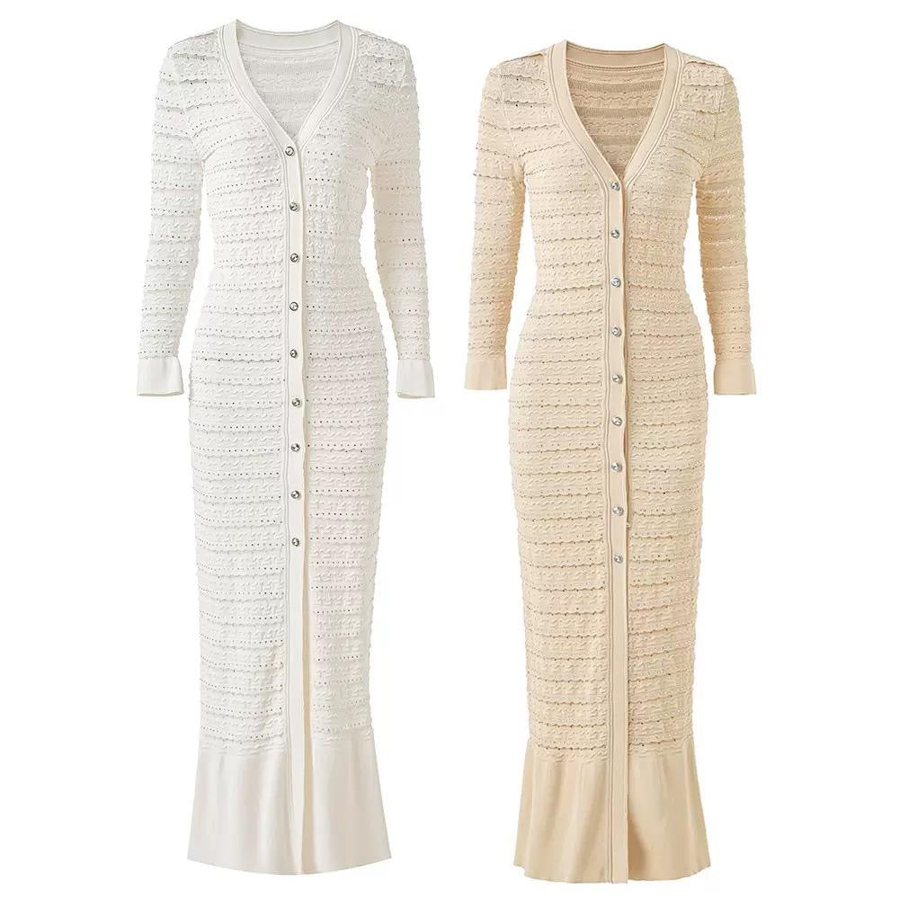 Textured Knit Maxi Dress with Button Front