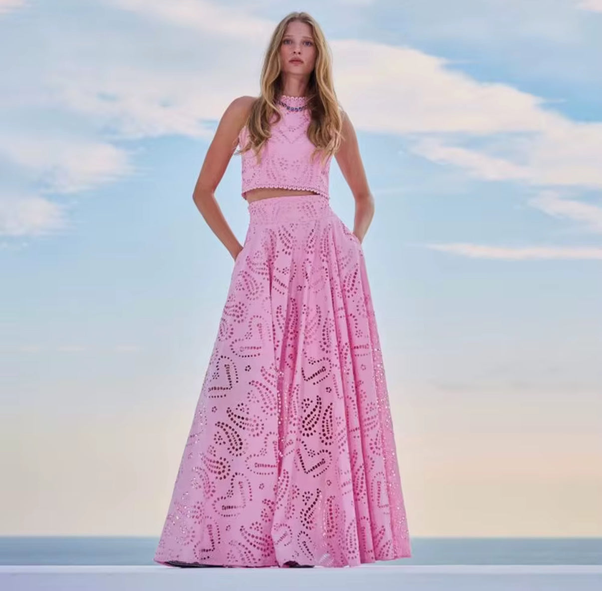 embroidered two-piece skirt set